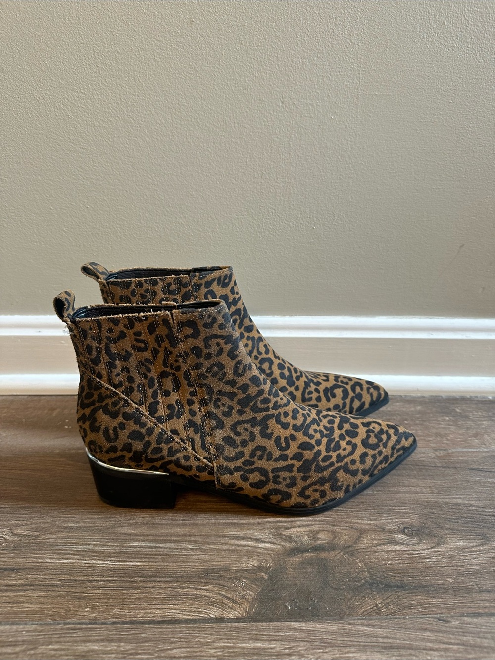 Marc Fisher Leopard Print Pointed Ankle Booties - Brown/Black - Picture 2 of 4